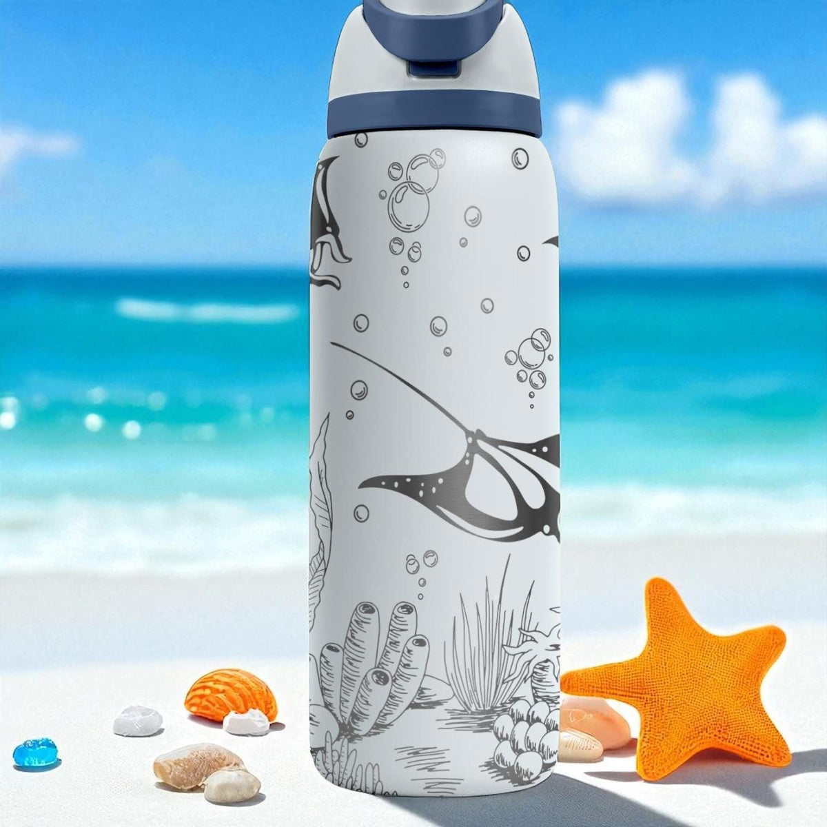 Manta Ray Engraved Owala Tumbler – 16oz 24oz 32oz 40oz Ocean Sea Life Bottle – Gift for Marine Lovers & Divers
