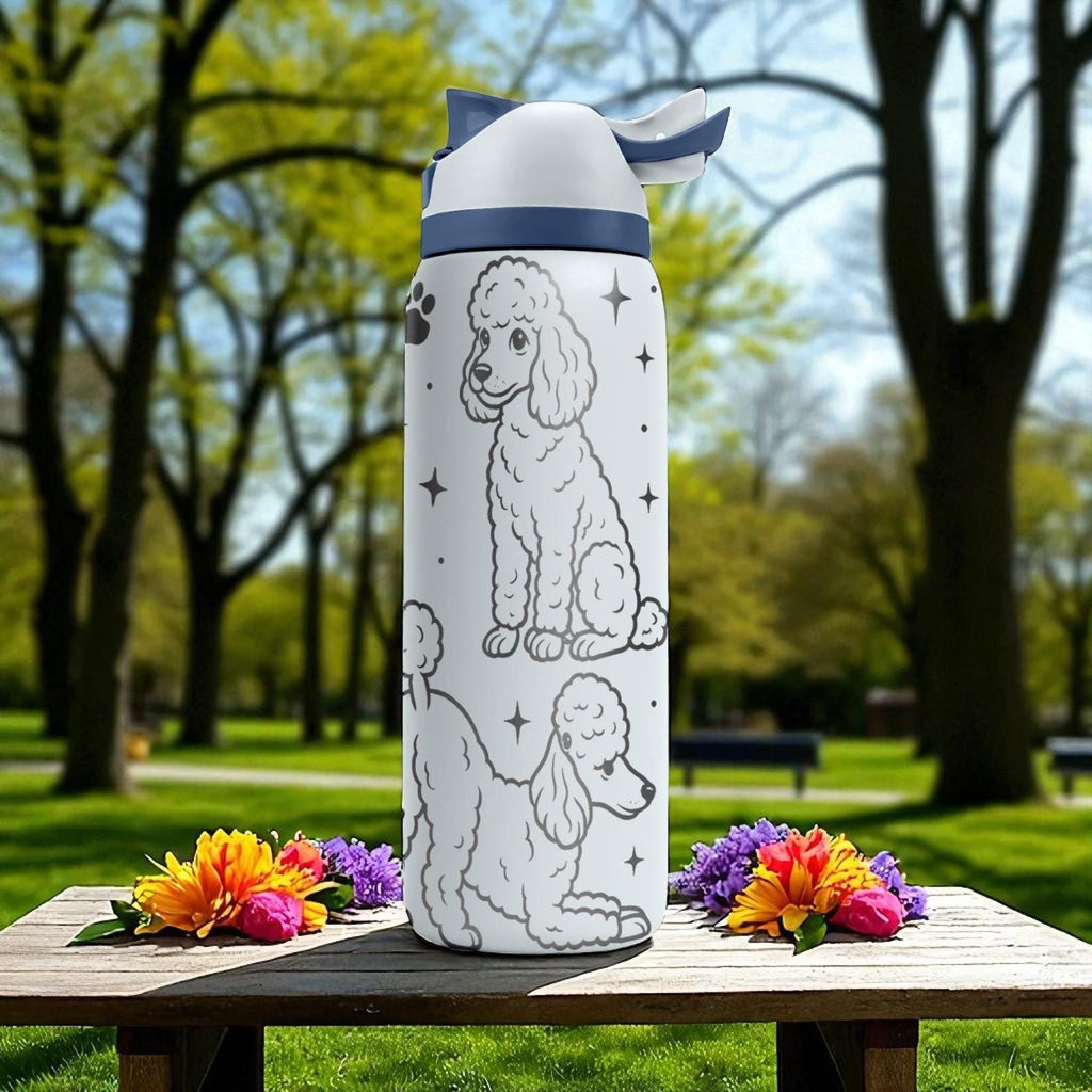 Engraved Poodle Dog Owala Bottle – 16oz 24oz 32oz 40oz – Curly Pup Lover Gift, Cute Poodle Water Tumbler