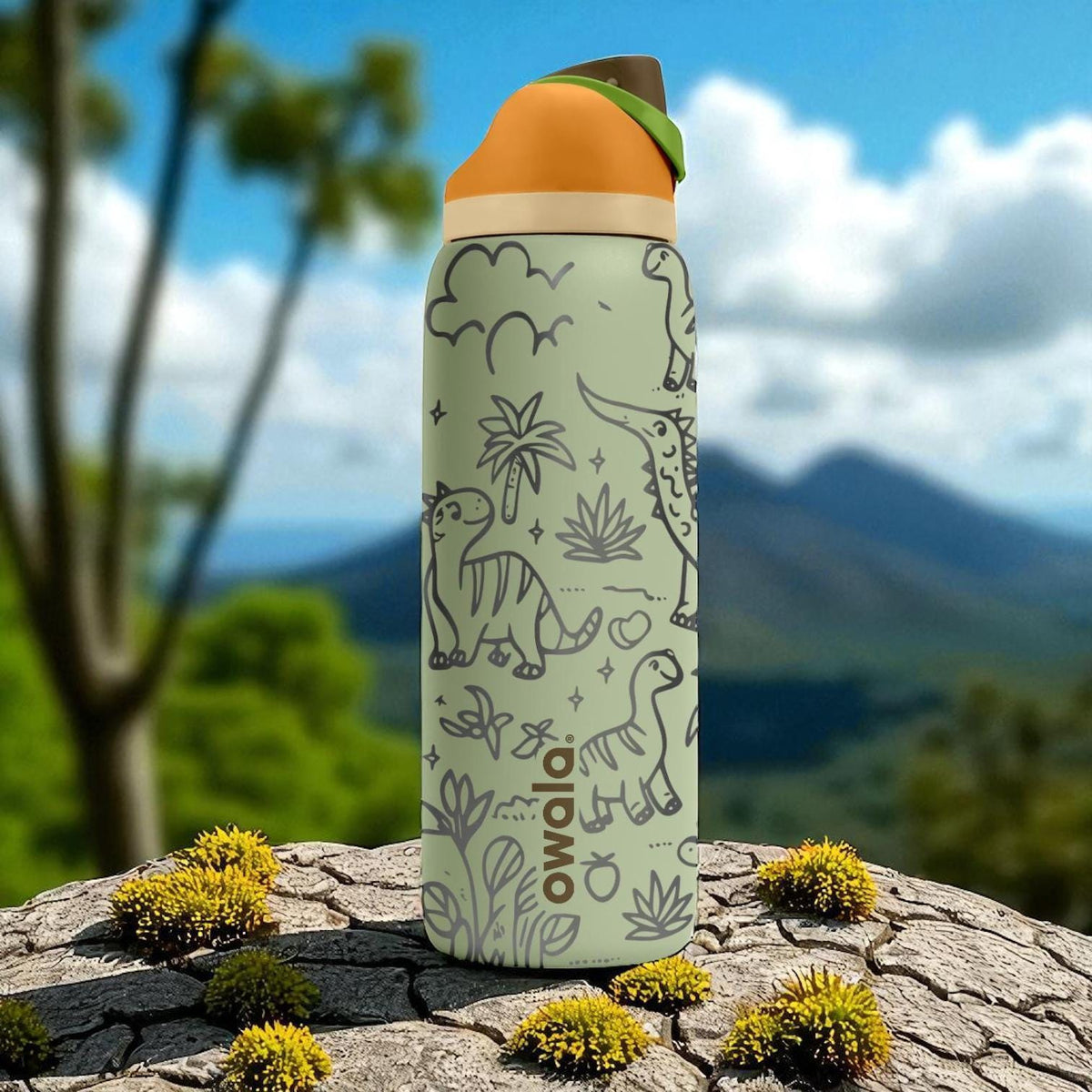 Dinosaur Engraved Owala Tumbler – 16oz 24oz 32oz 40oz Jurassic FreeSip Cup with Prehistoric Wrap – Gift for Kids and Dino Fans
