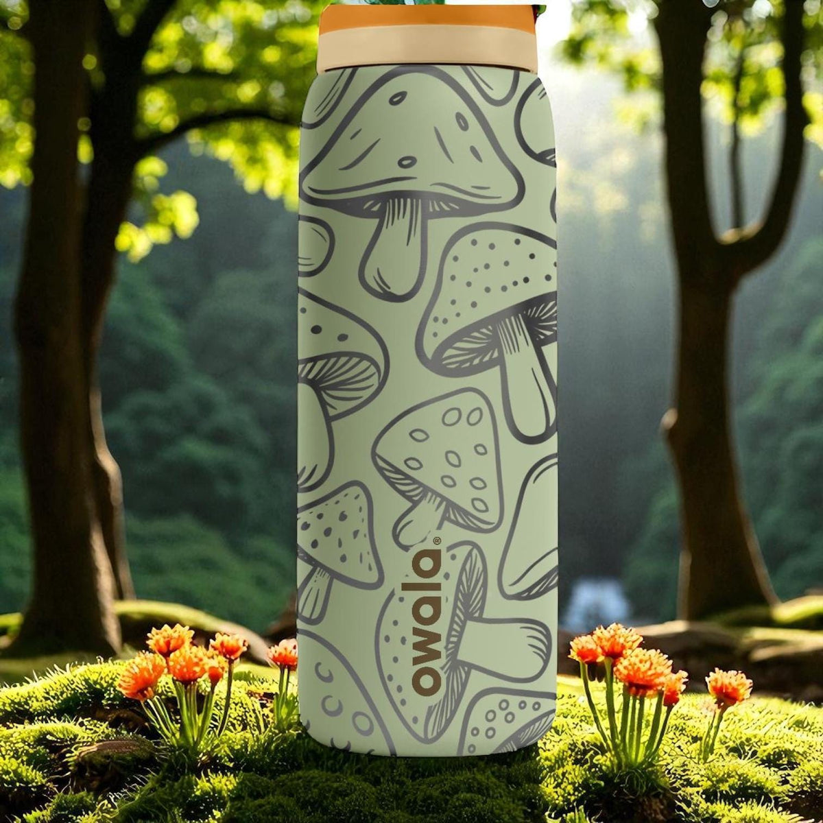 Engraved Mushroom Tumbler – Owala Water Bottle with Cute Forest Fungi Design – Laser Engraved Nature Cup – 16oz 24oz 32oz 40oz
