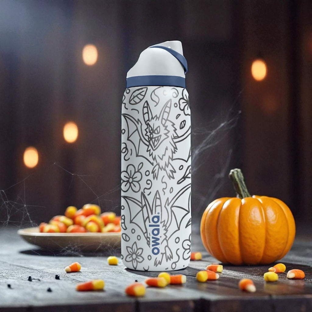 Halloween Bats Engraved Owala Bottle – Spooky Bat Wrap Design – Stainless Steel Cup 16oz 24oz 32oz 40oz