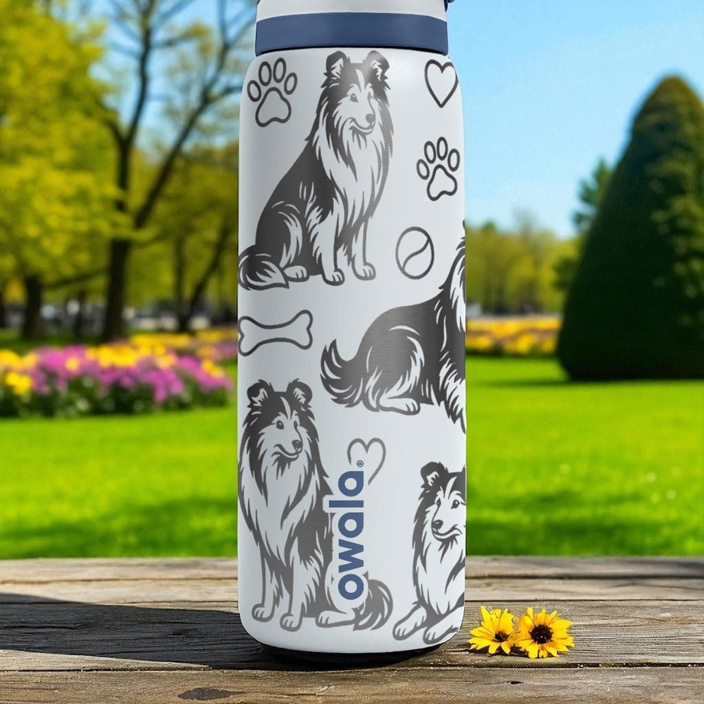 Collie Dog Engraved Owala Bottle – Elegant Fluffy Pup Gift – 16oz 24oz 32oz 40oz Water Bottle for Dog Lovers with Laser Design