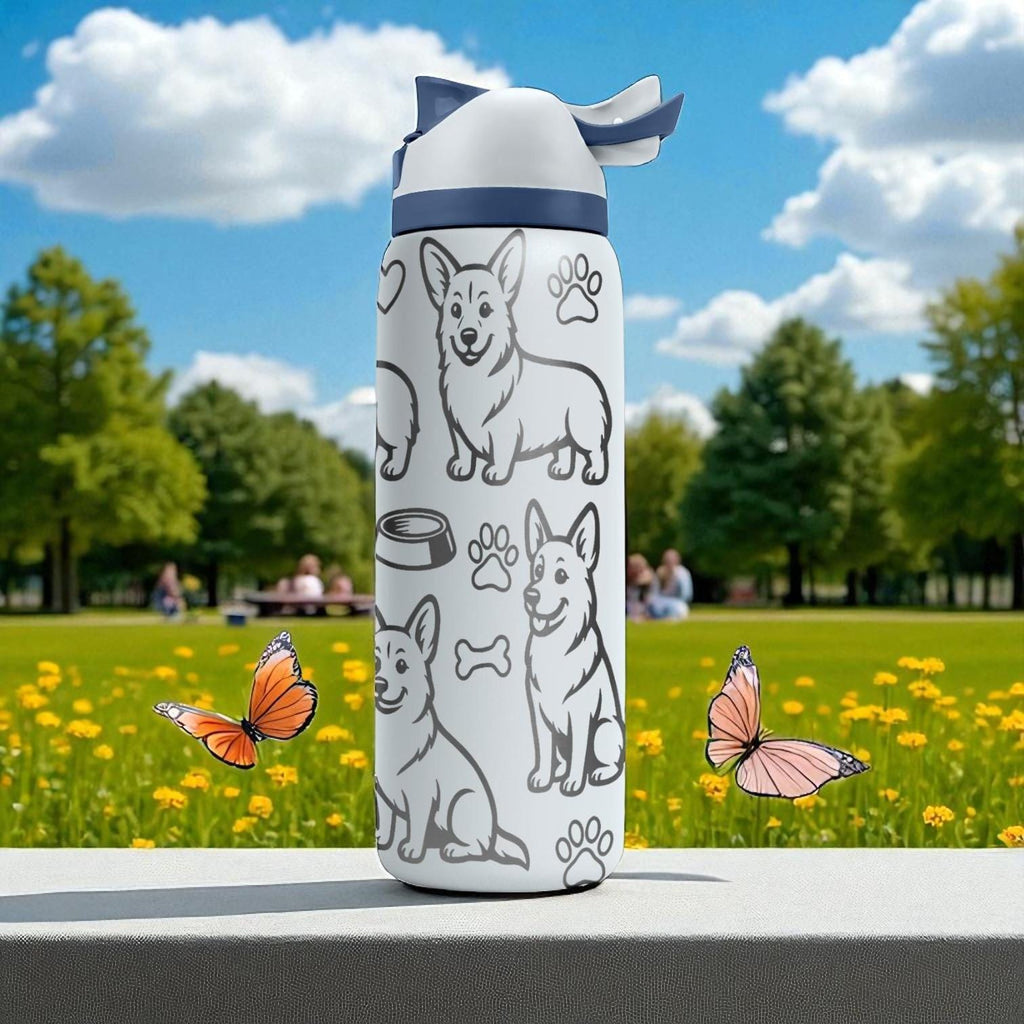 Corgi Engraved Owala Bottle – Cute Dog Gift with Paws and Bones – 16oz 24oz 32oz 40oz Personalized Water Bottle for Dog Lovers