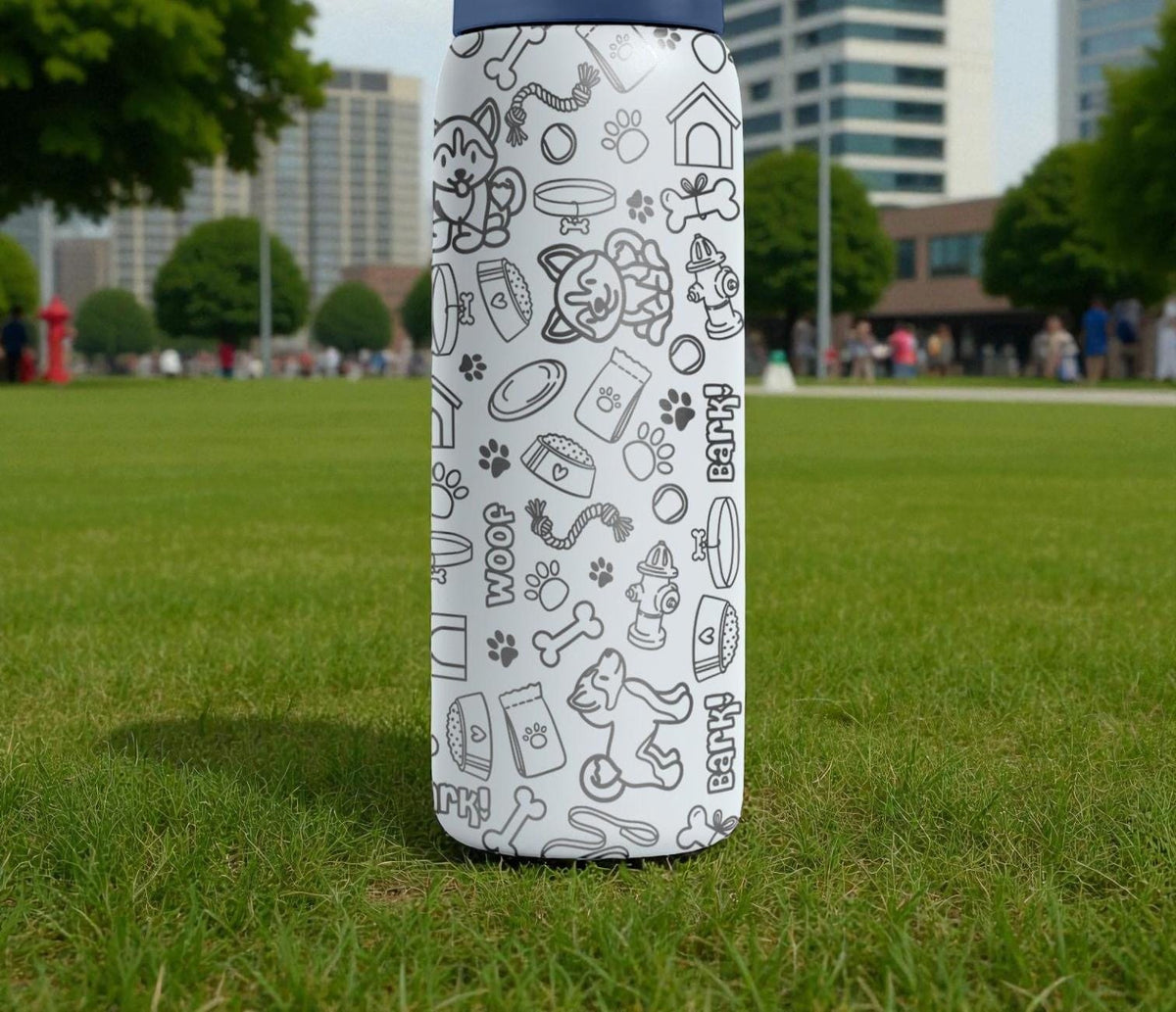 Dog Lover Engraved Owala Bottle – Cute Puppies, Bones & Paw Prints Pattern – Pet Parent Gift Stainless Cup 16oz 24oz 32oz 40oz  ⸻
