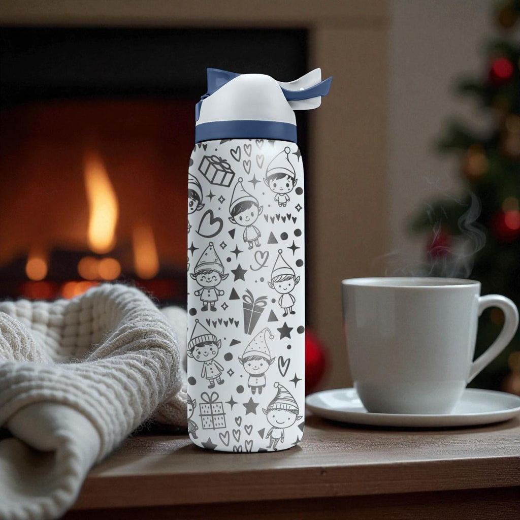Christmas Elves Engraved Owala Bottle – Cute Holiday Helpers & Gifts Pattern – Festive Stainless Cup 16oz 24oz 32oz 40oz  ⸻