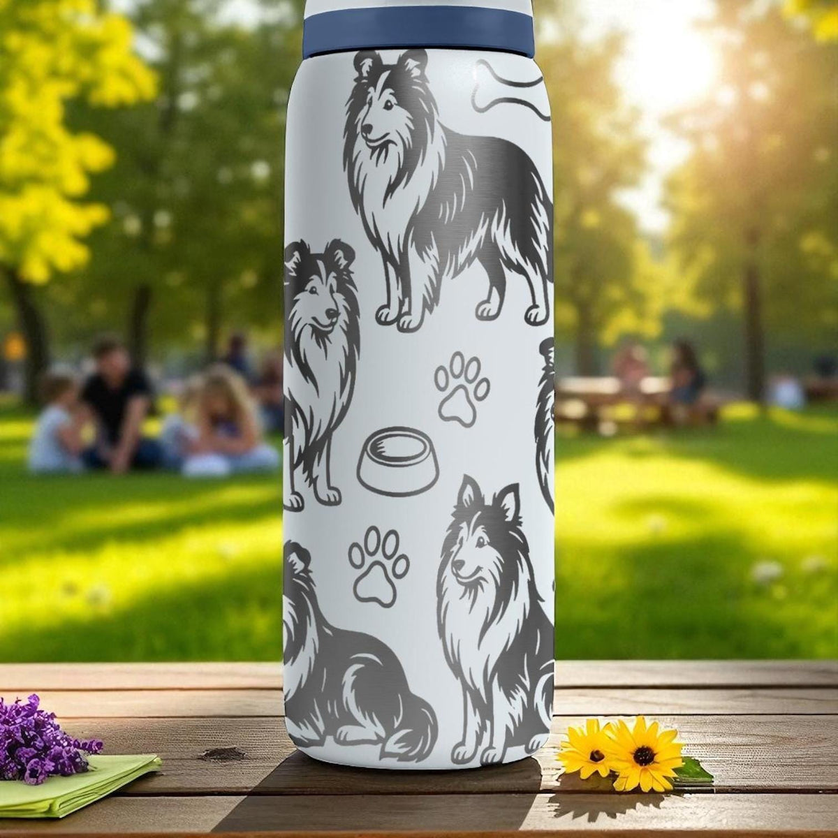 Collie Dog Engraved Owala Bottle – Elegant Fluffy Pup Gift – 16oz 24oz 32oz 40oz Water Bottle for Dog Lovers with Laser Design