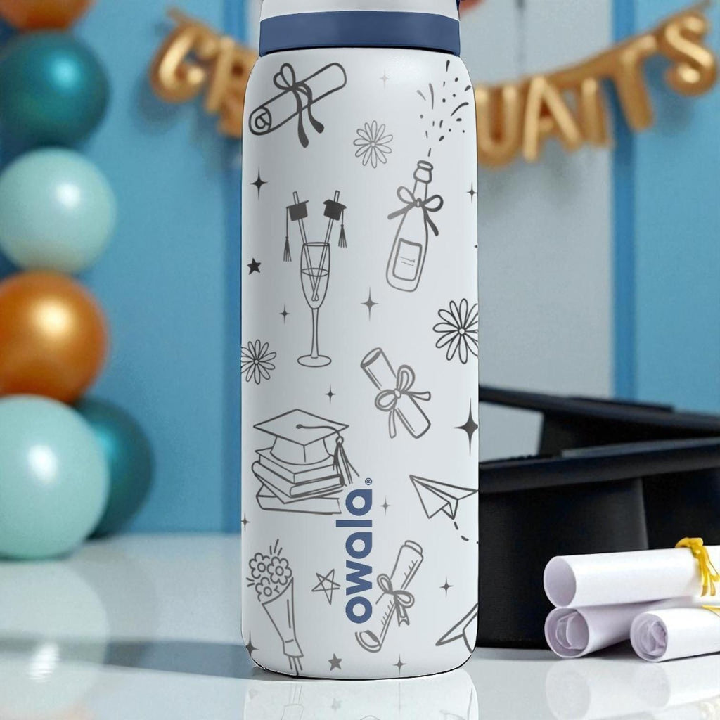 Graduation Engraved Tumbler – Owala Water Bottle with Cap & Diploma Design – Congrats Gift – 16oz 24oz 32oz 40oz
