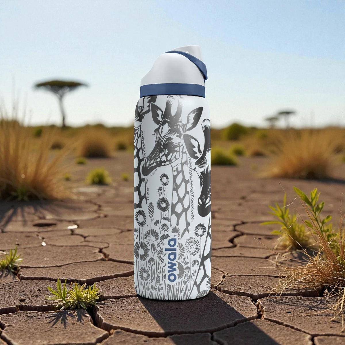 Giraffe Engraved Owala Bottle – Safari Wildlife Art – African Giraffe Scene Stainless Cup 16oz 24oz 32oz 40oz  ⸻