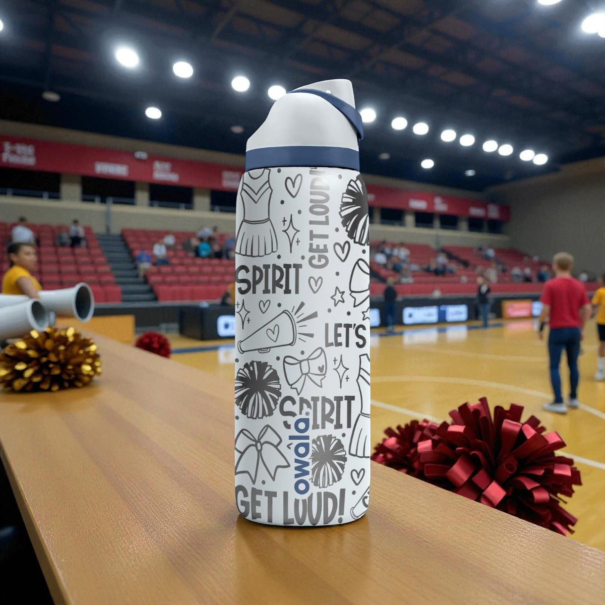 Cheerleading Engraved Owala Bottle – Pom Pom & Spirit Pattern – Cheer Coach Team Gift Stainless Cup 16oz 24oz 32oz 40oz