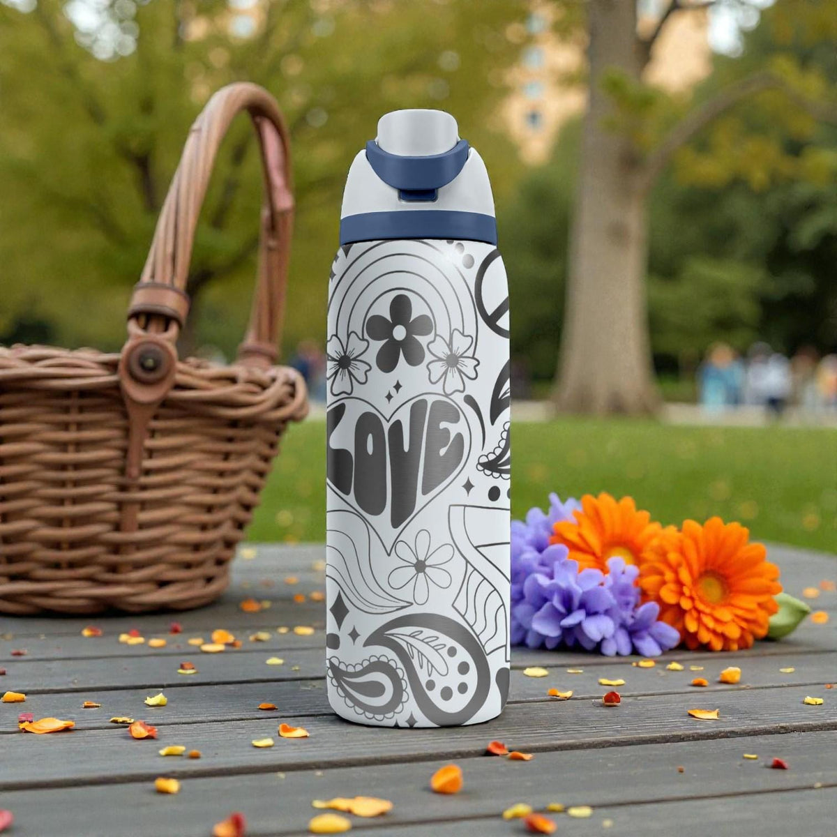 Groovy Peace Sign Engraved Owala Bottle – Retro Flowers & Hippie Vibes – Boho Engraved Stainless Cup 16oz 24oz 32oz 40oz  ⸻