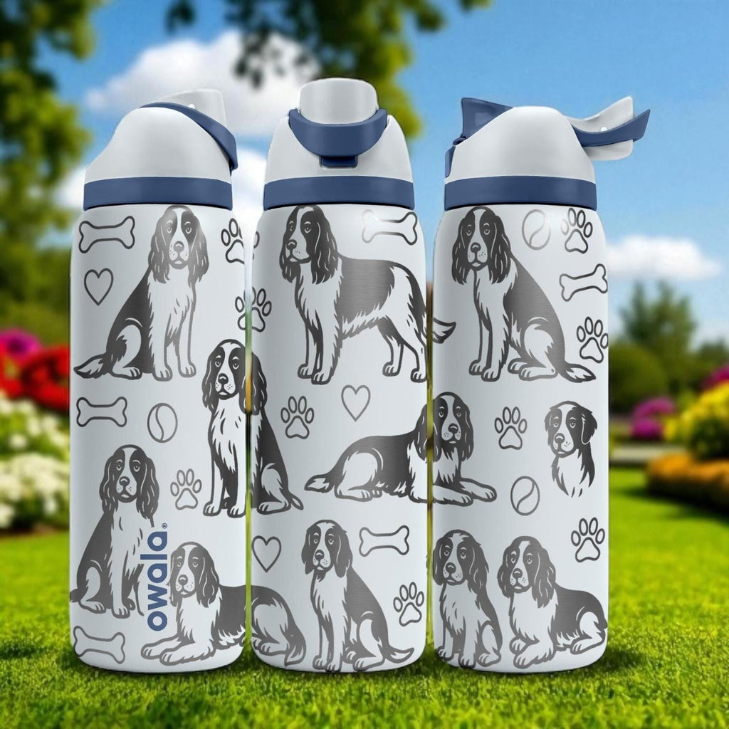 English Springer Spaniel Owala Bottle – 16oz 24oz 32oz 40oz – Engraved Dog Cup Gift for Pet Lovers – Bird Dog Stainless Steel Mug