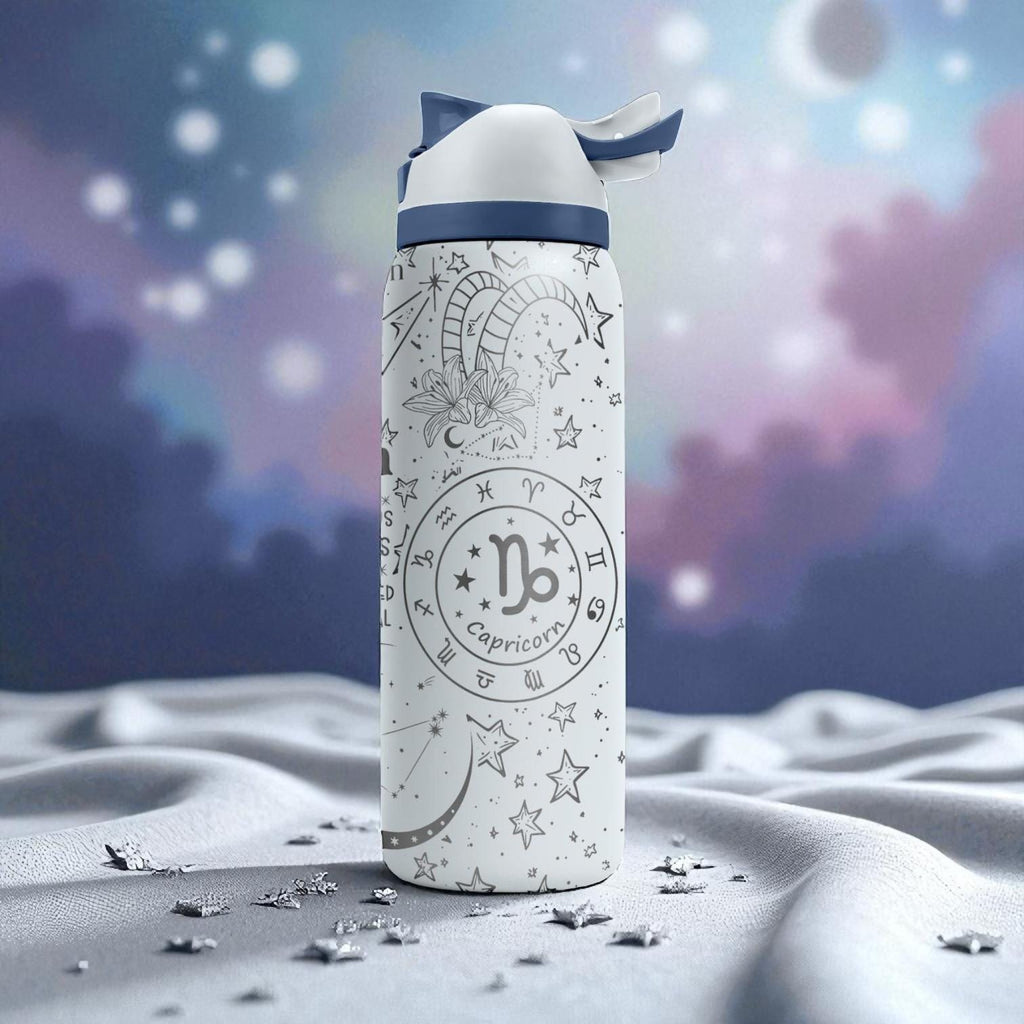 Capricorn Zodiac Owala Bottle – 16oz 24oz 32oz 40oz Engraved Earth Sign Gift – Mountain Goat Astrology Water Bottle for Her or Him