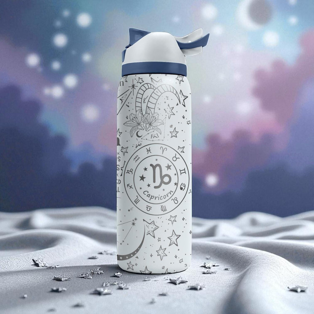 Capricorn Zodiac Owala Bottle – 16oz 24oz 32oz 40oz Engraved Earth Sign Gift – Mountain Goat Astrology Water Bottle for Her or Him