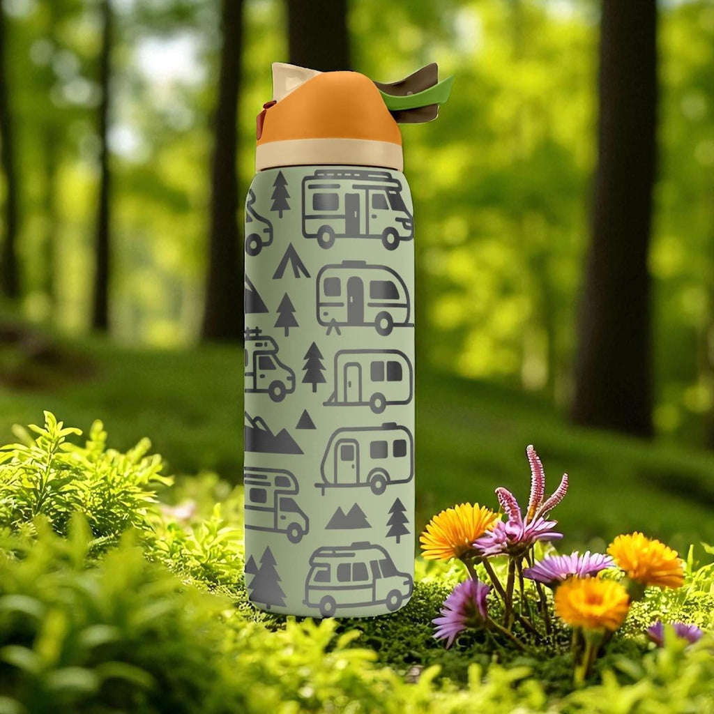 Camper Van Owala Bottle – 16oz 24oz 32oz 40oz Engraved RV Adventure Cup – Camping Gift for Kids – Forest Roadtrip Trave