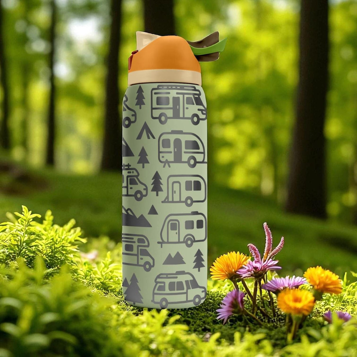 Camper Van Owala Bottle – 16oz 24oz 32oz 40oz Engraved RV Adventure Cup – Camping Gift for Kids – Forest Roadtrip Trave