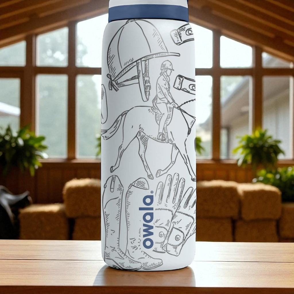 Engraved Horse Tumbler – Owala Water Bottle with Equestrian Design – Riding Gear Engraving – 16oz 24oz 32oz 40oz