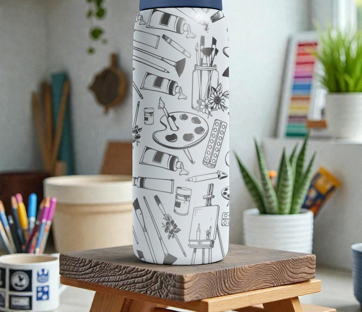 Artist Engraved Owala Bottle – Painting Supplies Pattern – Painter Gift Stainless Steel Cup 16oz 24oz 32oz 40oz  ⸻