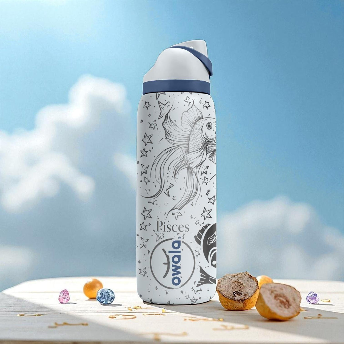 Pisces Zodiac Engraved Owala Bottle – 16oz 24oz 32oz 40oz Astrology Gift – Fish Star Sign Water Bottle for Her or Him