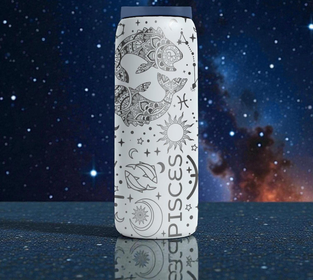 Pisces Zodiac Engraved Owala Bottle – Mandala Fish Astrology Cup – Horoscope Gift Stainless Tumbler 16oz 24oz 32oz 40oz  ⸻