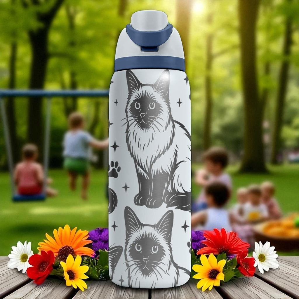 Sacred Birman Cat Engraved Owala Bottle – 16oz 24oz 32oz 40oz White Tumbler for Cat Lovers – Cute Pet Gift for Her