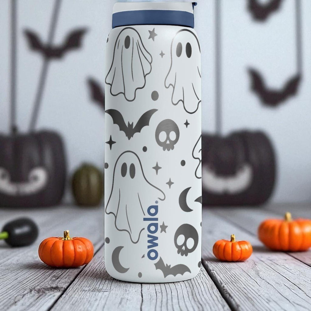 Ghost Owala Bottle – Engraved Halloween Wrap Design – Stainless Steel Cup 16oz 24oz 32oz 40oz