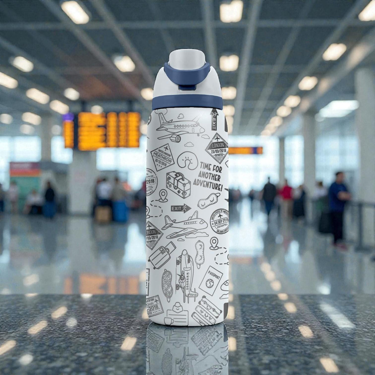 Travel Engraved Owala Bottle – Airplane & Adventure Pattern – Traveler Gift Stainless Cup 16oz 24oz 32oz 40oz  ⸻