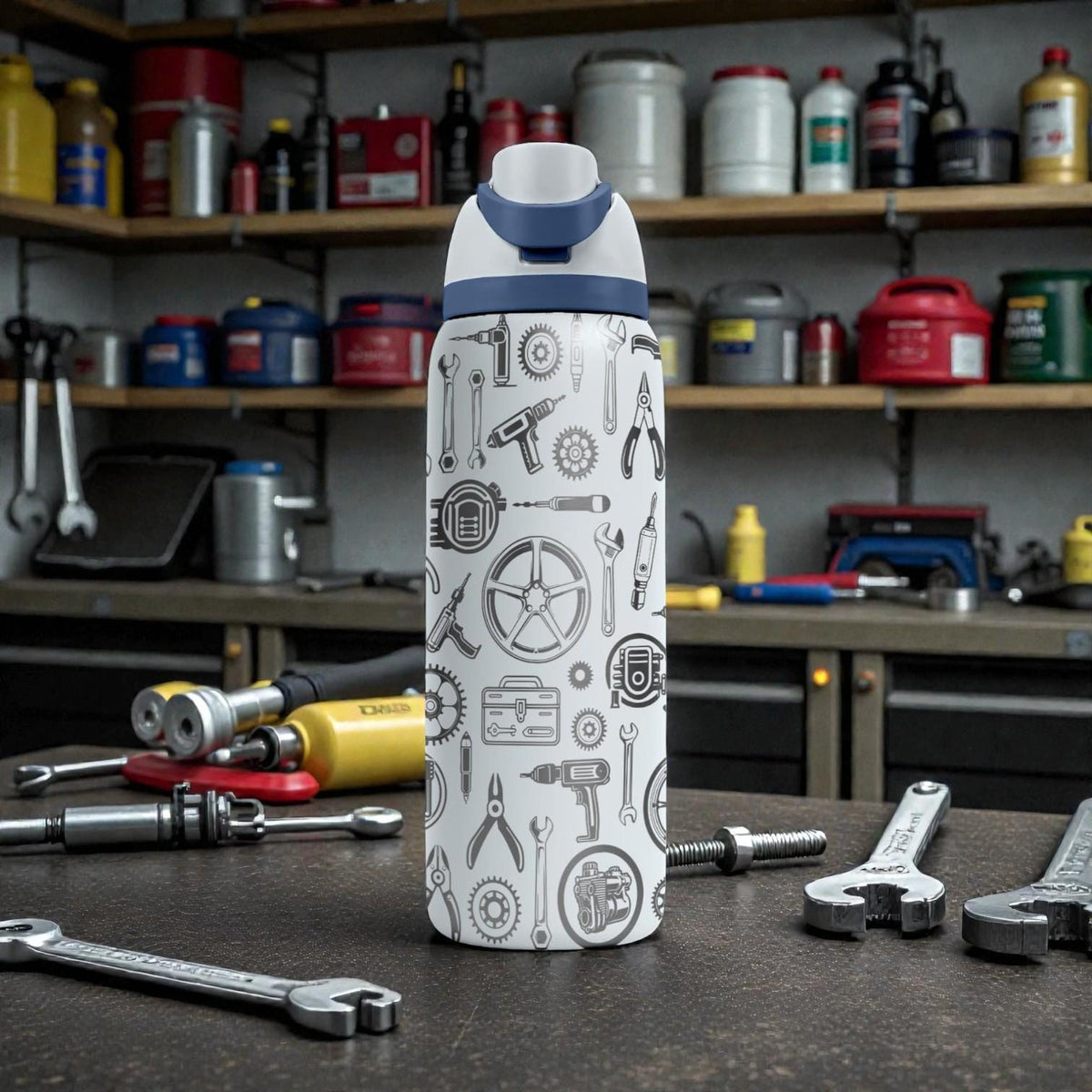 Mechanic Engraved Owala Bottle – Auto Repair Tool Pattern – Car Lover Gift Stainless Steel Cup 16oz 24oz 32oz 40oz  ⸻