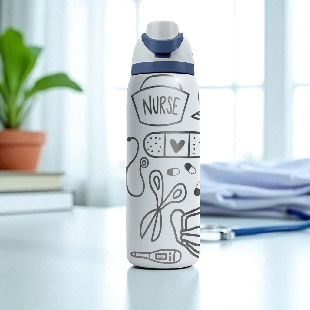 Nurse Owala Bottle – 16oz 24oz 32oz 40oz Medical Engraved Design – Gifts for Nurses Doctors EMTs – Hospital Theme Water Bottle