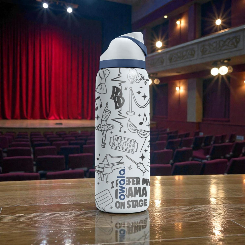 Theatre Engraved Owala Bottle – Drama Masks, Stage Props & Musical Icons – Performer Gift Stainless Cup 16oz 24oz 32oz 40oz  ⸻