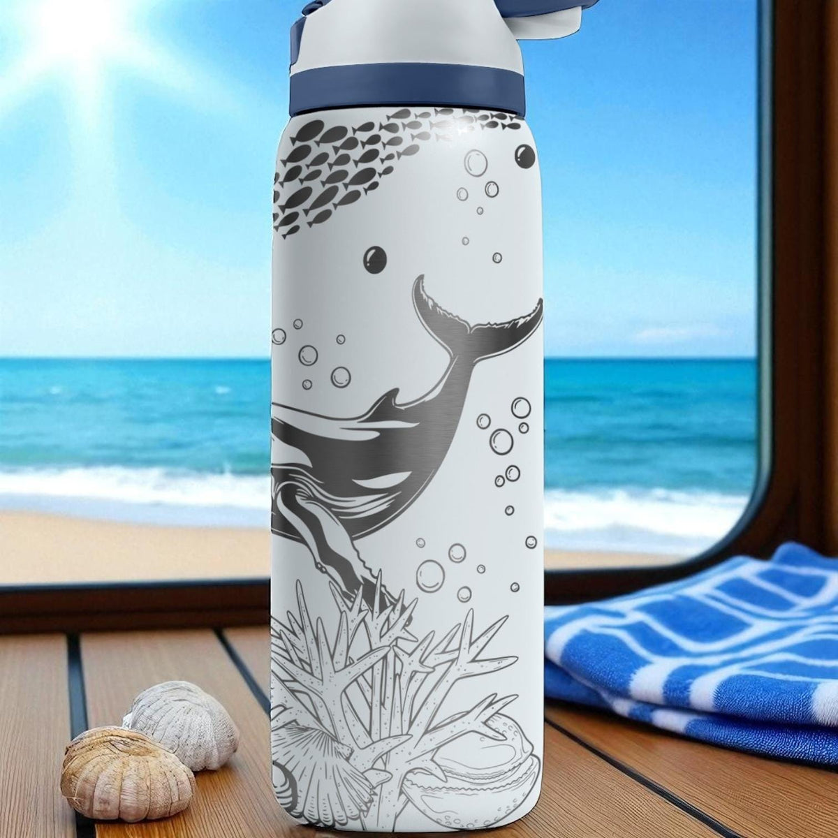 Whale Ocean Engraved Tumbler – 16oz 24oz 32oz 40oz Custom Owala FreeSip Bottle – Sea Life Gift for Marine Nature Lovers