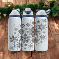 Minimal Snowflakes Engraved Owala Bottle – Winter Pattern Stainless Steel Cup – Elegant Christmas Gift 16oz 24oz 32oz 40oz