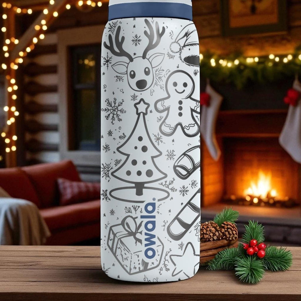 Owala Christmas Tumbler – 16oz 24oz 32oz 40oz – Engraved Holiday Reindeer & Santa Cup – Festive Gift for Kids and Adults