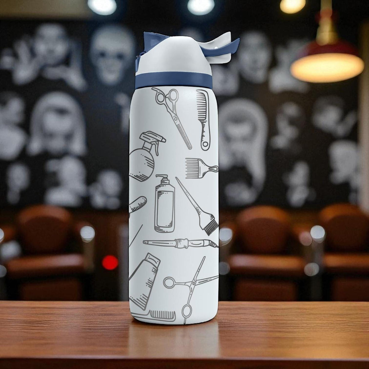 Barber Theme Engraved Tumbler – 16oz 24oz 32oz 40oz – Hair Stylist Gift Bottle – Owala Cup with Scissors, Brushes and Clippers