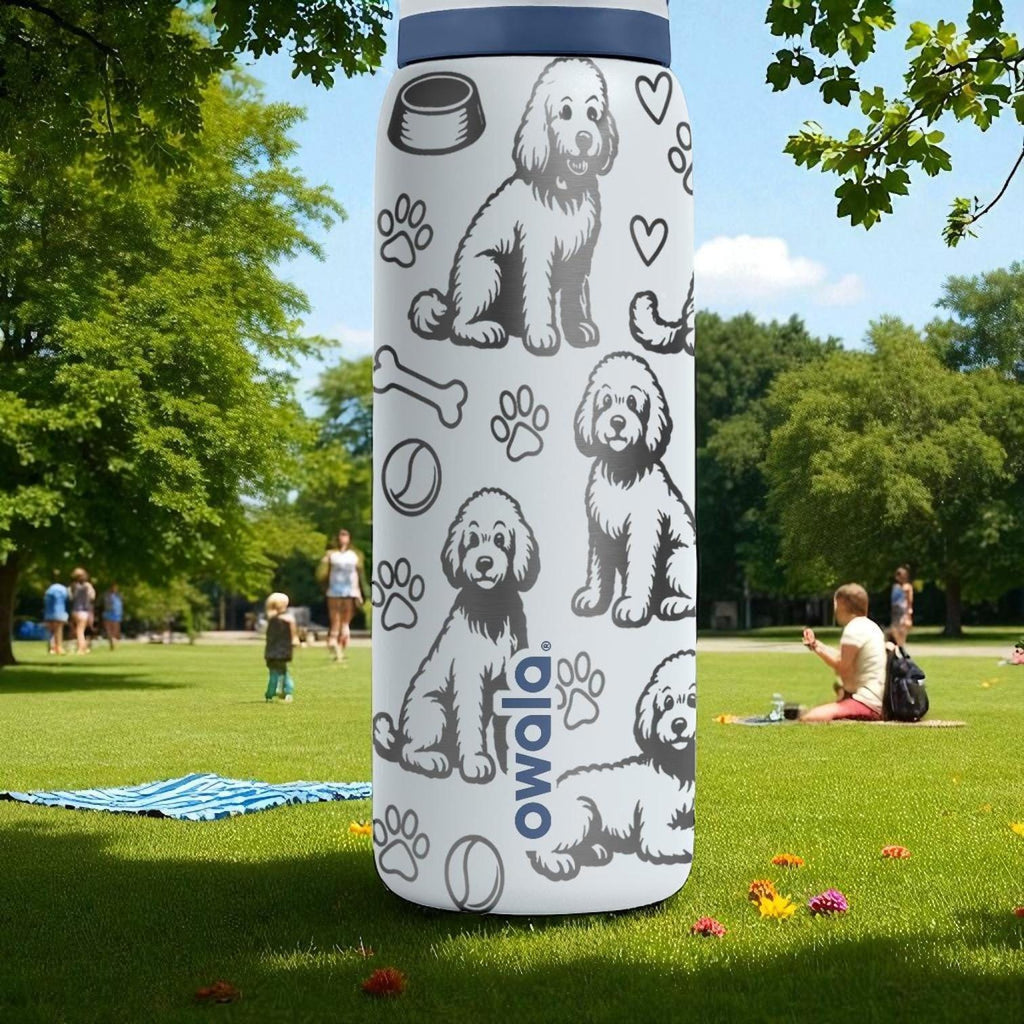 Cute Labradoodle Engraved Owala Bottle – Fluffy Dog Tumbler with Hearts and Paws – 16oz 24oz 32oz 40oz Pet Gift Idea