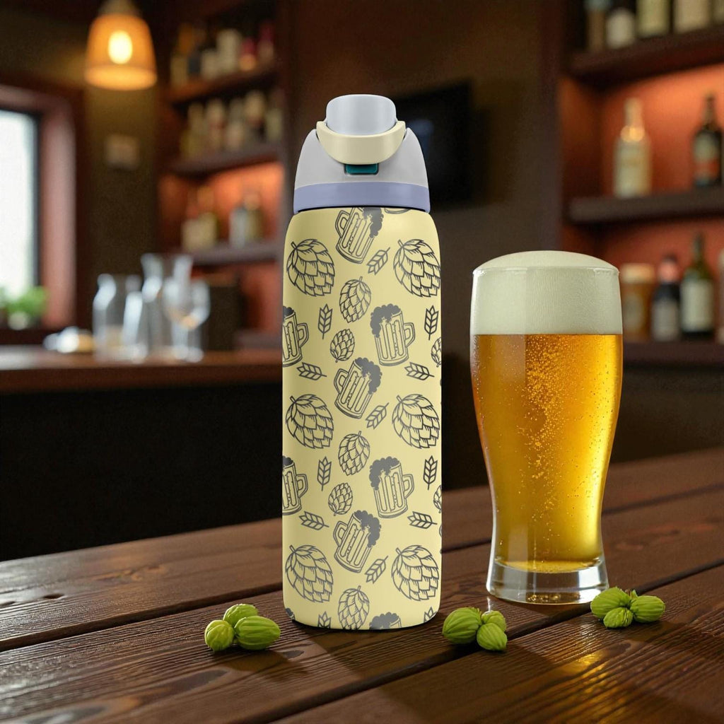 Beer Lover Engraved Owala Bottle – Hops & Ale Pattern – Brewery Gift Stainless Cup 16oz 24oz 32oz 40oz  ⸻