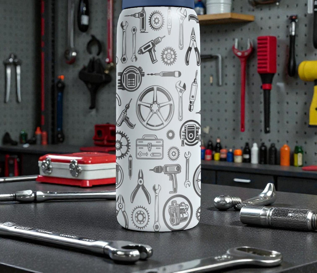 Mechanic Engraved Owala Bottle – Auto Repair Tool Pattern – Car Lover Gift Stainless Steel Cup 16oz 24oz 32oz 40oz  ⸻