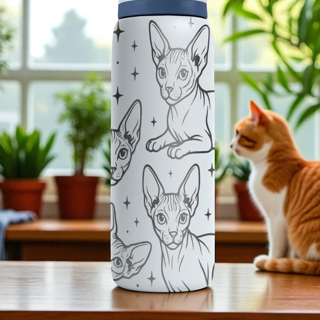 Sphynx Cat Engraved Owala Bottle – 16oz 24oz 32oz 40oz Hairless Cat Tumbler – Gift for Cat Lovers and Pet Owners