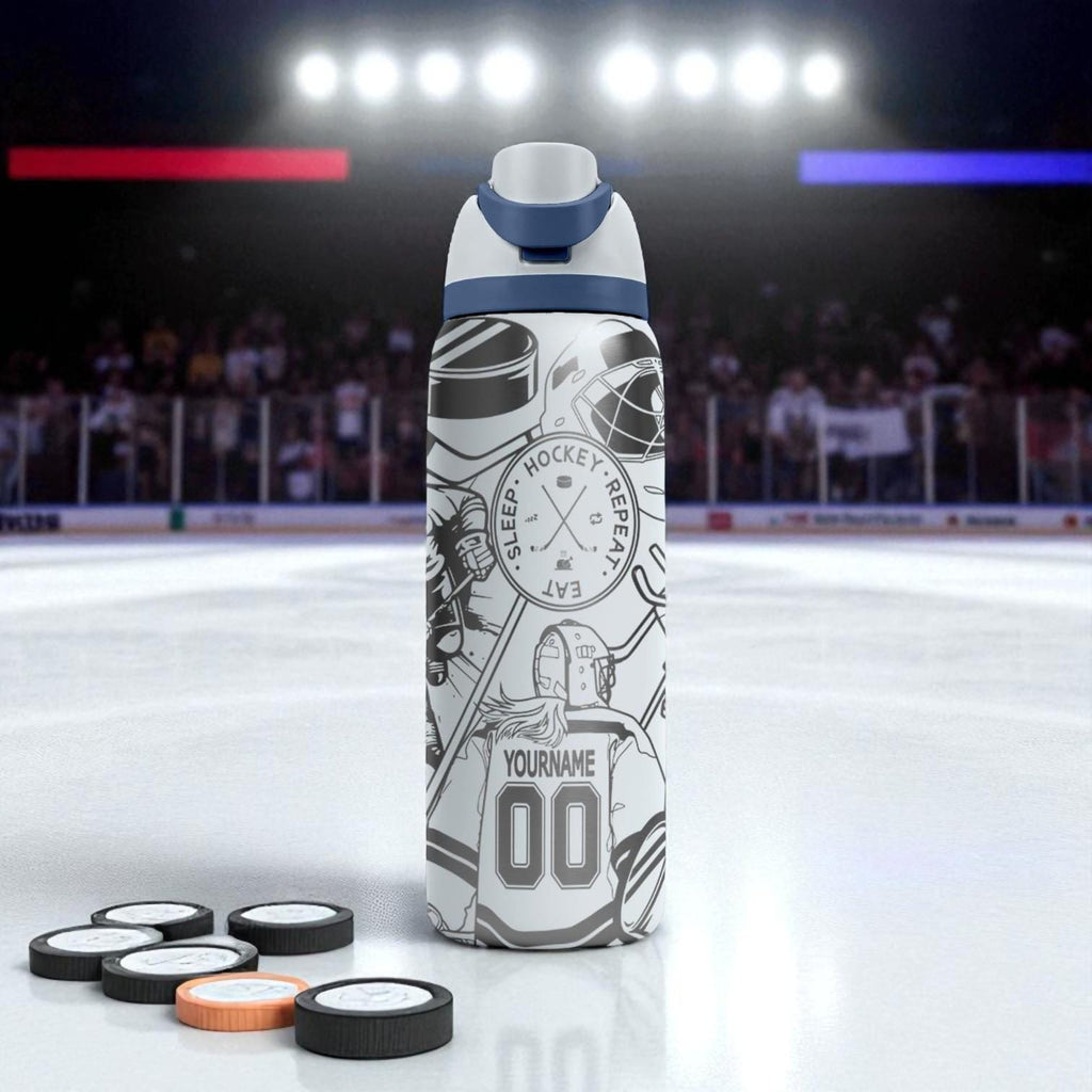 Hockey Engraved Owala Bottle – Personalized Player Wrap Design – Stainless Steel Sports Cup 16oz 24oz 32oz 40oz