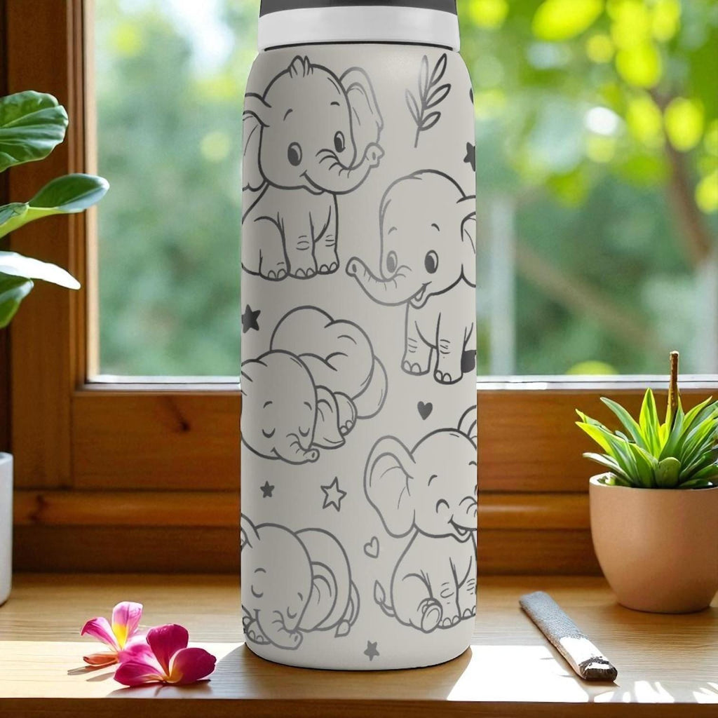 Owala Elephant Tumbler – 16oz 24oz 32oz 40oz – Cute Baby Elephant Cup for Kids – Engraved Jungle Animal Bottle – Gift for Little Ones