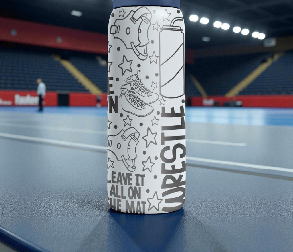 Wrestling Engraved Owala Bottle – Wrestle, Takedown, Pin & Gear Pattern – Sports Gift Stainless Cup 16oz 24oz 32oz 40oz  ⸻