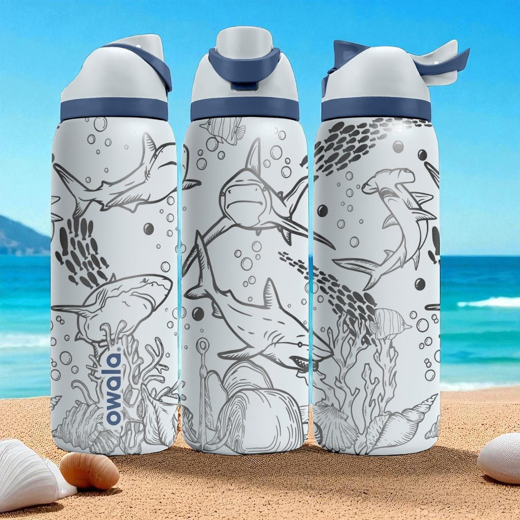 Shark Engraved Owala Tumbler – 16oz 24oz 32oz 40oz Sea Life FreeSip Cup with Coral Reef Design – Gift for Marine Lovers