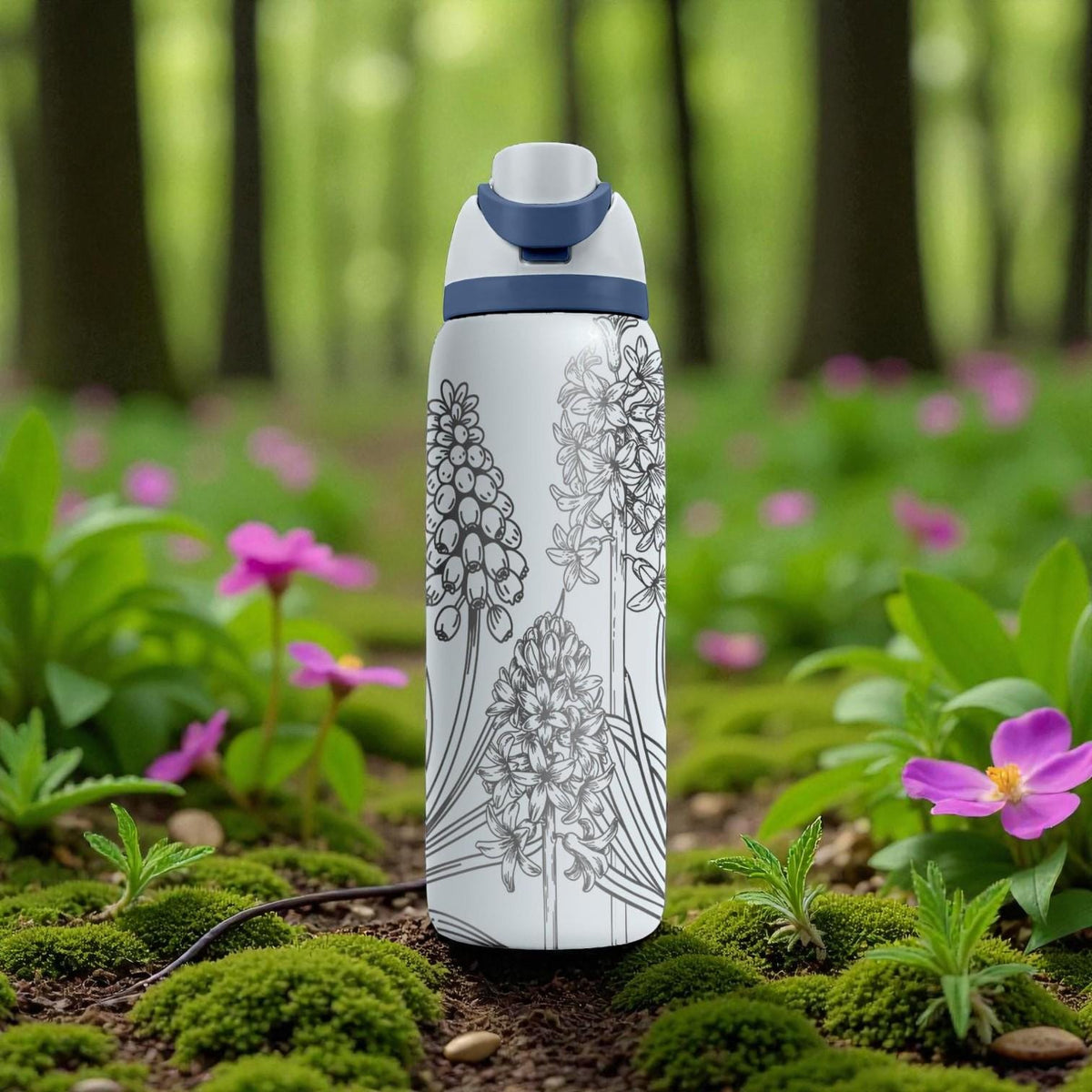 Hyacinth Flower Engraved Owala Bottle – Botanical Spring Garden Design – Floral Stainless Cup 16oz 24oz 32oz 40oz  ⸻