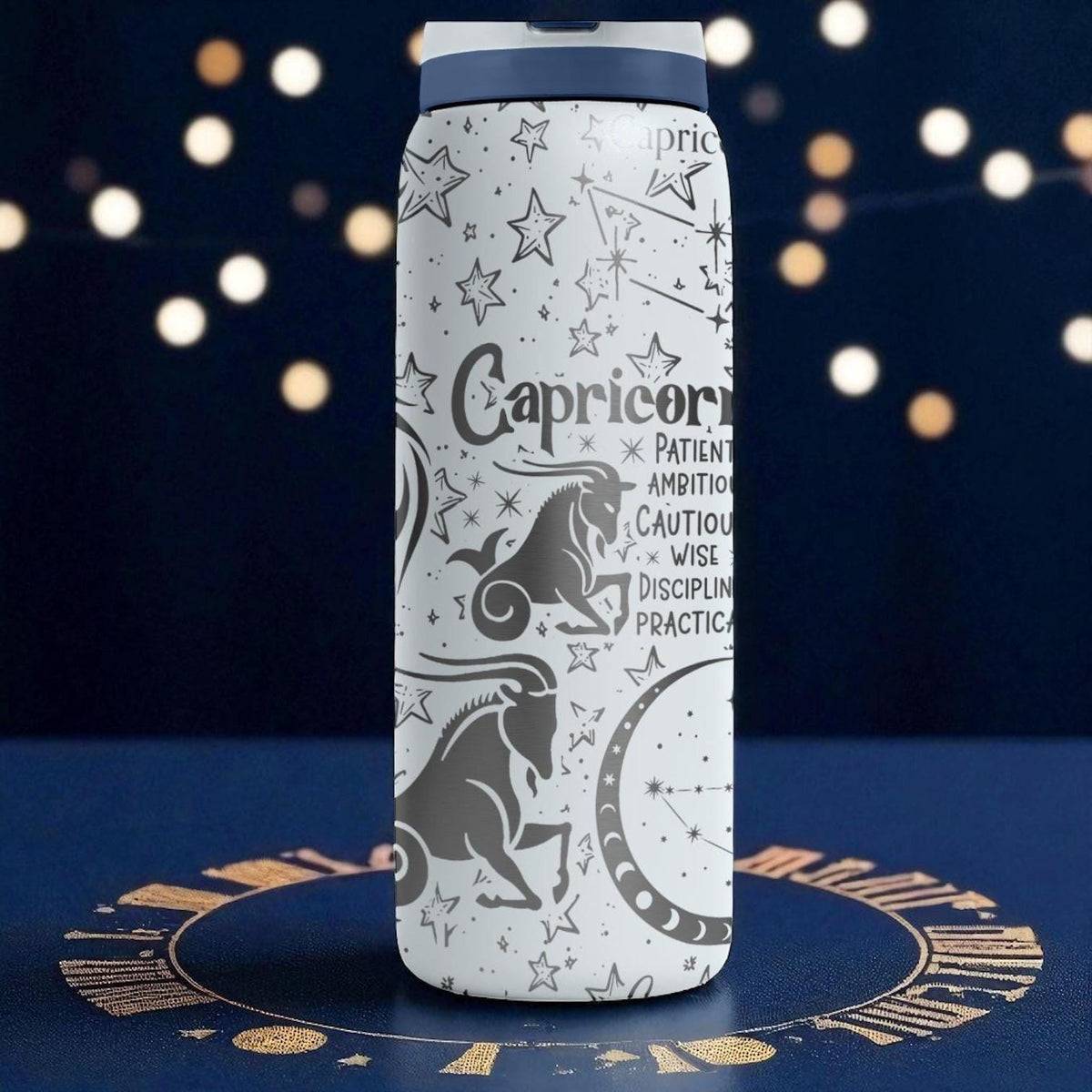 Capricorn Zodiac Owala Bottle – 16oz 24oz 32oz 40oz Engraved Earth Sign Gift – Mountain Goat Astrology Water Bottle for Her or Him