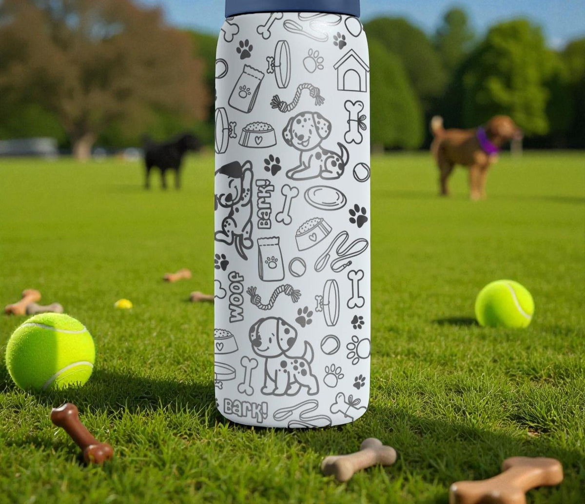 Dalmatian Dog Lover Engraved Owala Bottle – Cute Spotted Pup, Bones & Paw Print Pattern – Pet Owner Gift Stainless Cup 16oz 24oz 32oz 40oz