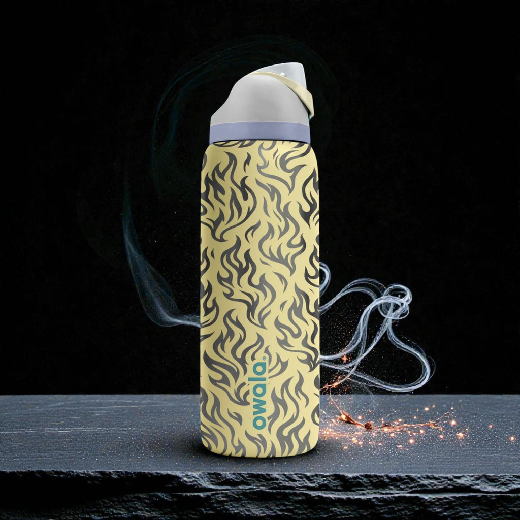 Flame Engraved Water Bottle, Fire Pattern Owala Bottle, Aesthetic Street Style Tumbler, Cool Gift for Teens and Adults