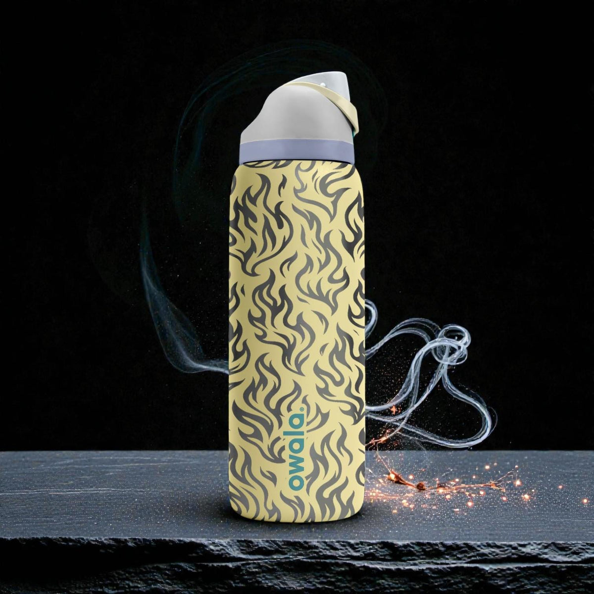 Flame Engraved Water Bottle, Fire Pattern Owala Bottle, Aesthetic Street Style Tumbler, Cool Gift for Teens and Adults