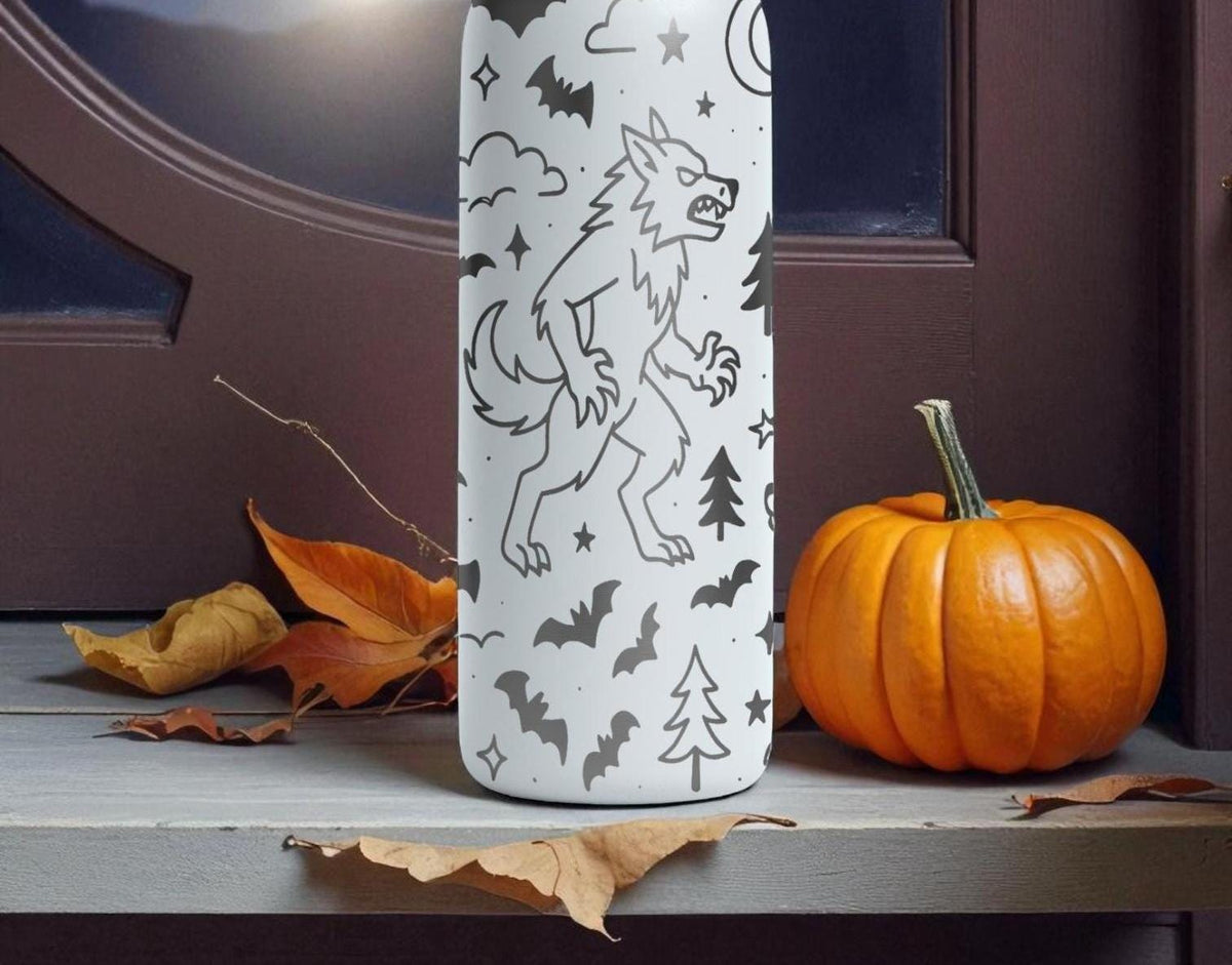 Werewolf Engraved Owala Bottle – Full Moon Forest Design – Halloween Edition Stainless Steel Cup 16oz 24oz 32oz 40oz