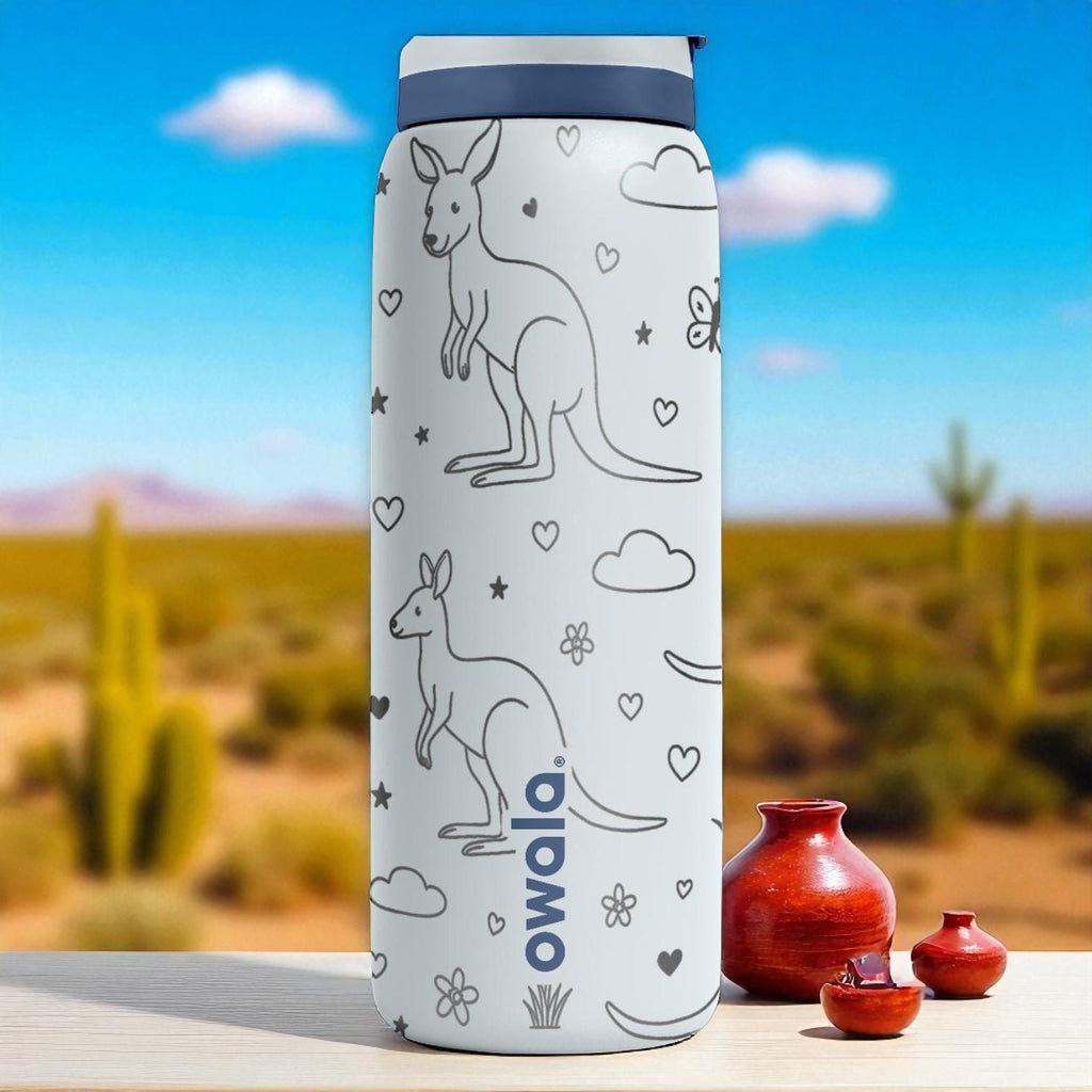 Engraved Kangaroo Owala Bottle – Cute Australian Wildlife Tumbler for Kids and Nature Lovers – 16oz 24oz 32oz 40oz