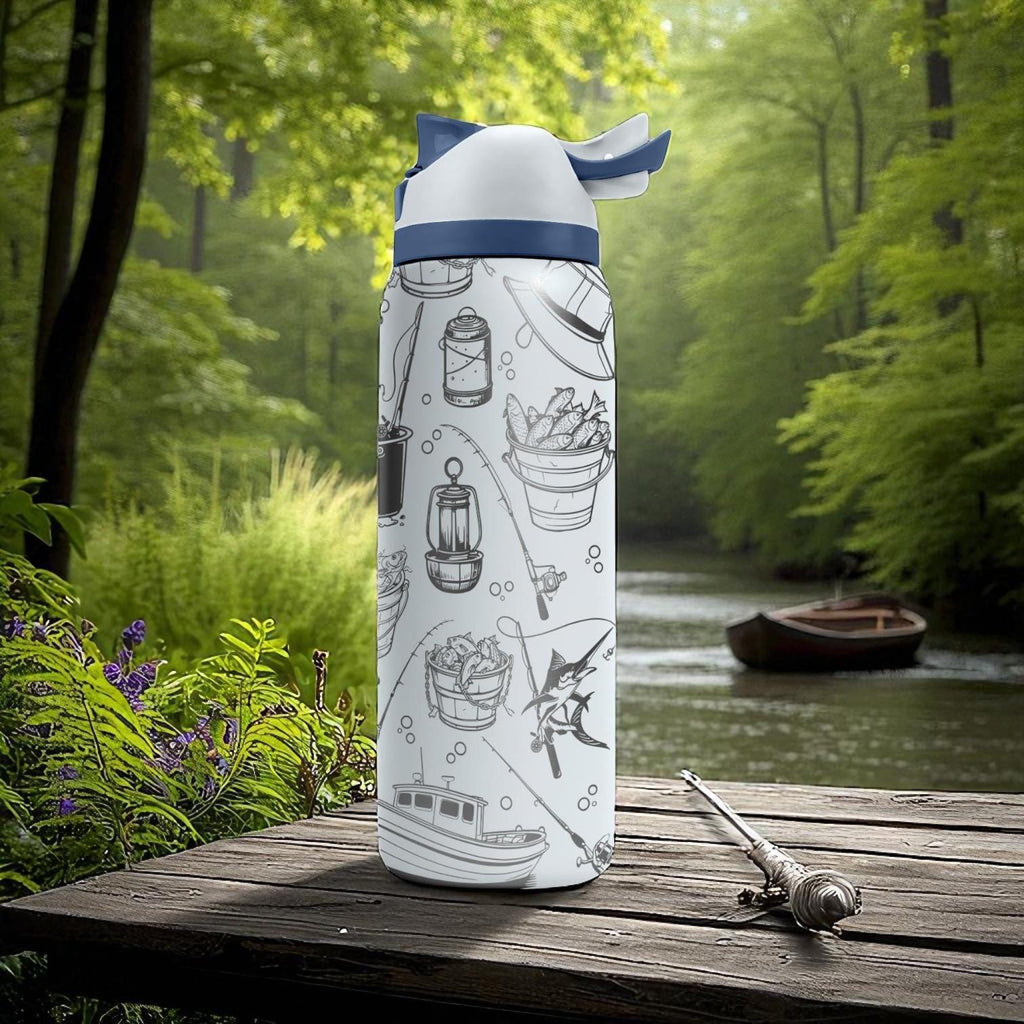 Engraved Fishing Tumbler – Owala Water Bottle with Fisherman Design – Gift for Dad or Angler – 16oz 24oz 32oz 40oz