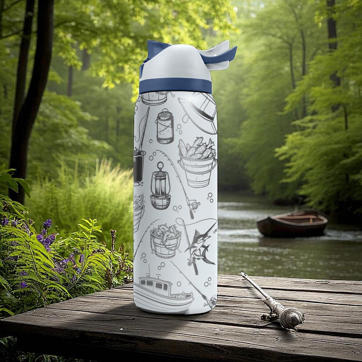 Engraved Fishing Tumbler – Owala Water Bottle with Fisherman Design – Gift for Dad or Angler – 16oz 24oz 32oz 40oz
